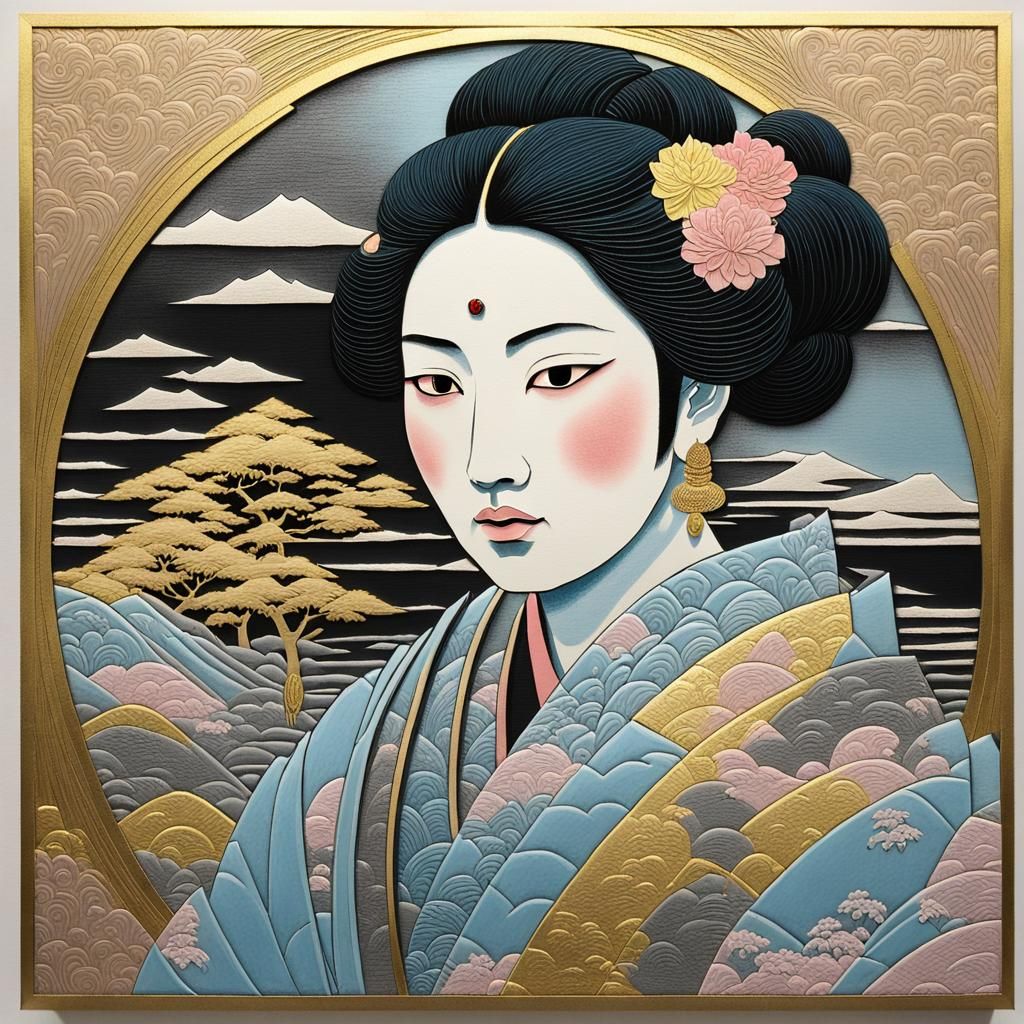 Opera Singer in Ukiyo-e Style with Pale Colors