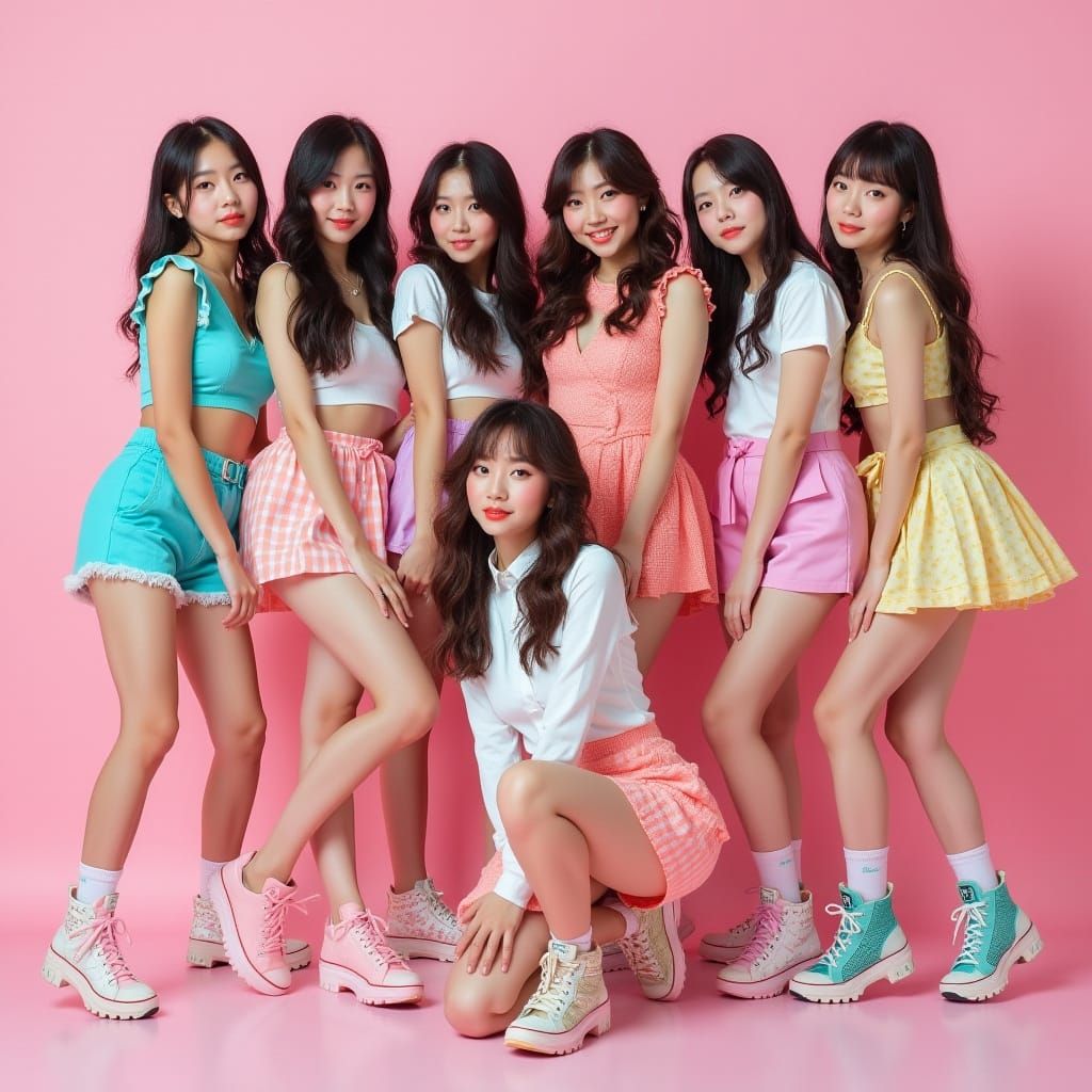 Trendy K-Pop Girl Group in Pop Surrealist Style