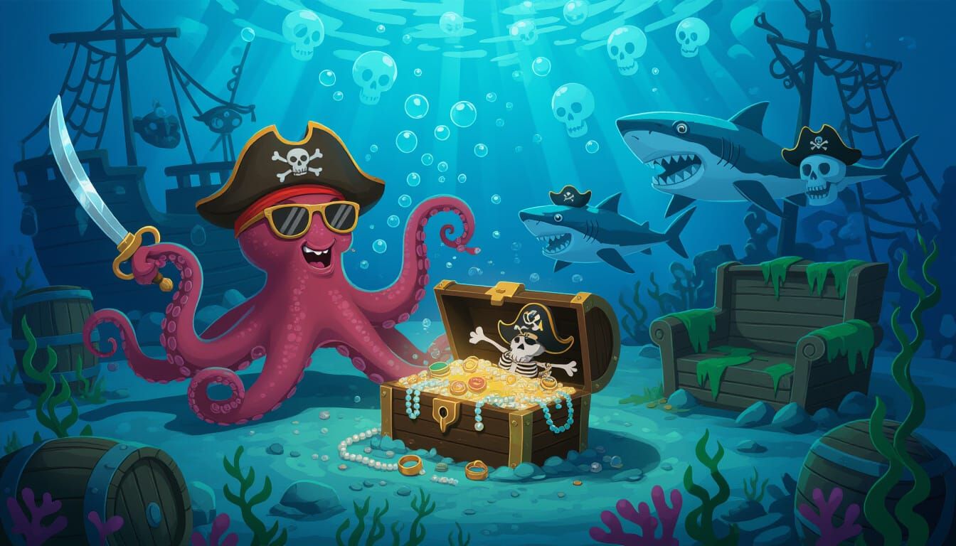 Pirate Octopus Finds Sunken Treasure Ship