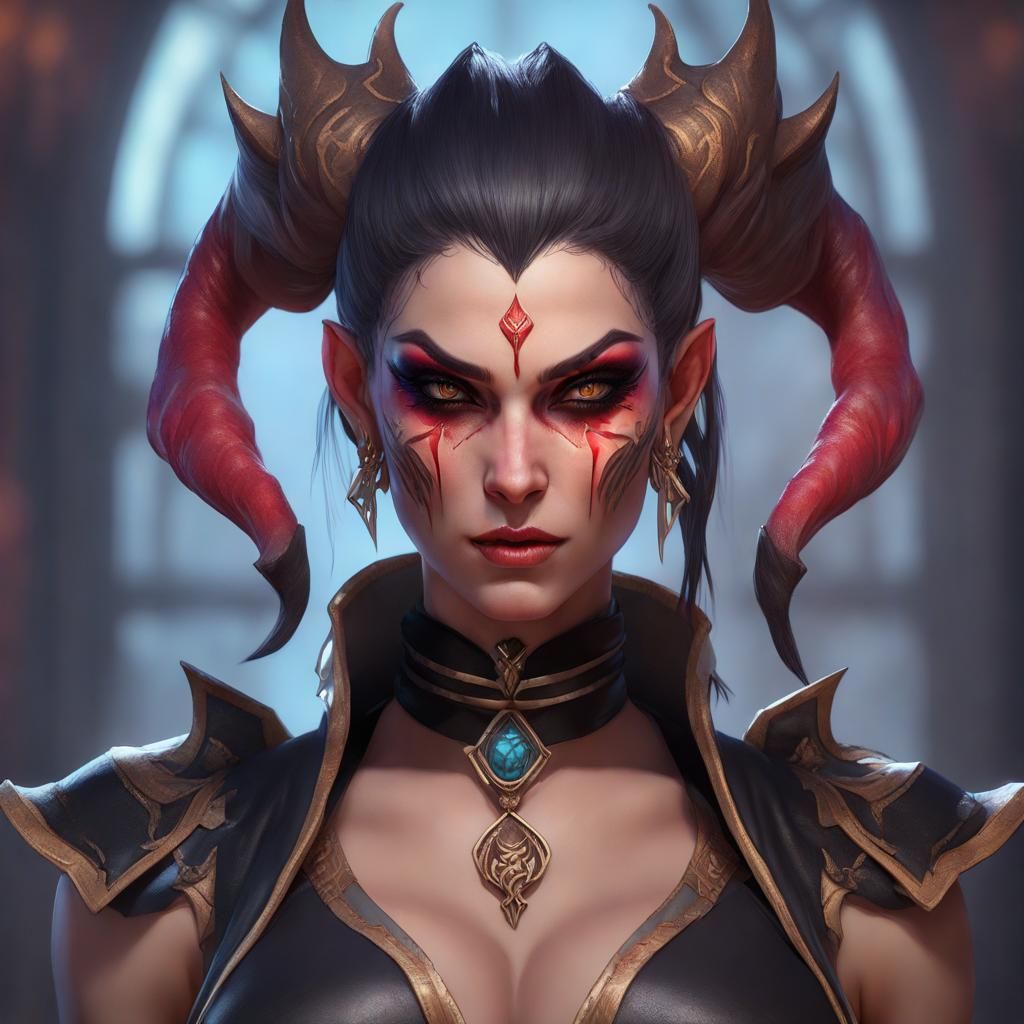 Fantasy Warlock Portrait with Demonic Imp