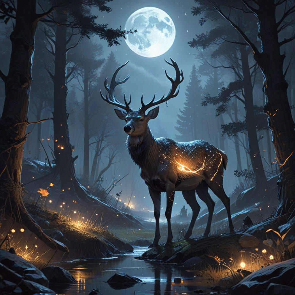 Luminous Deer in Enchanted Forest Concept Art
