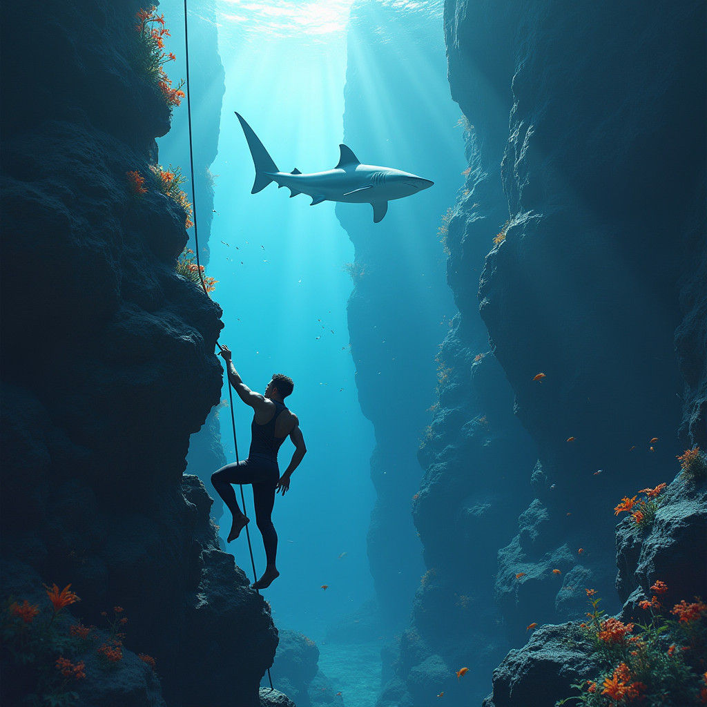 Underwater Climber Scales Bioluminescent Rift in Comic Art