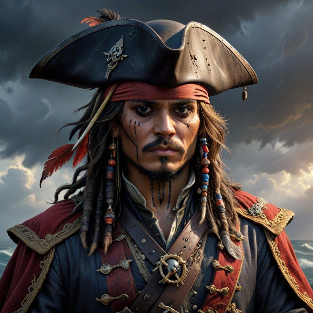 A portrait of Captain Jack Sparrow at his Ship