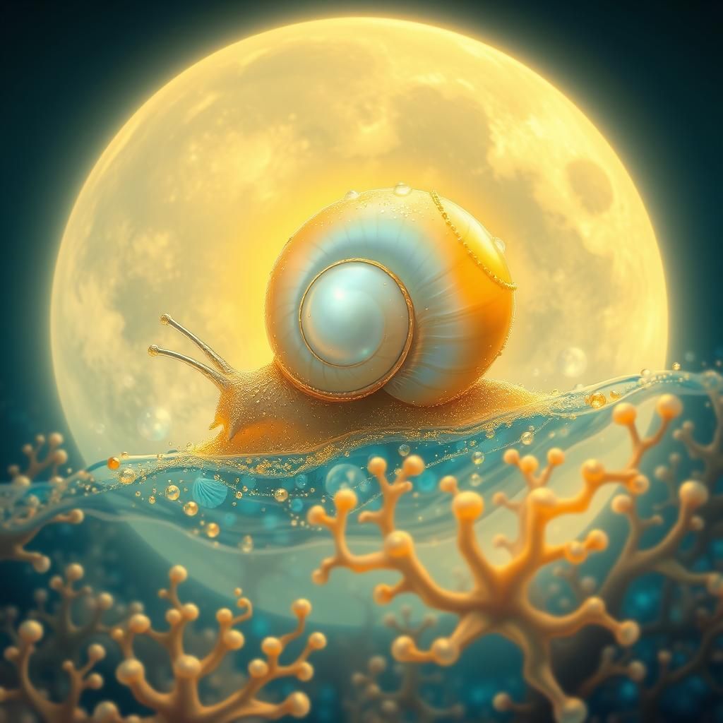 Pearl Snail's Moonlit Sea Journey: Dreamlike Surrealism