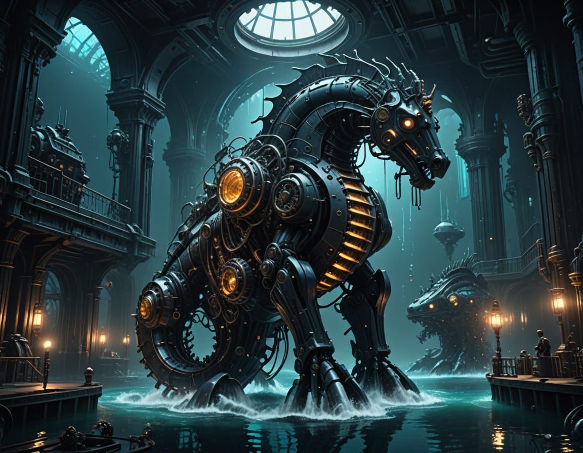 Colossal Mechanical Seahorse Command Center