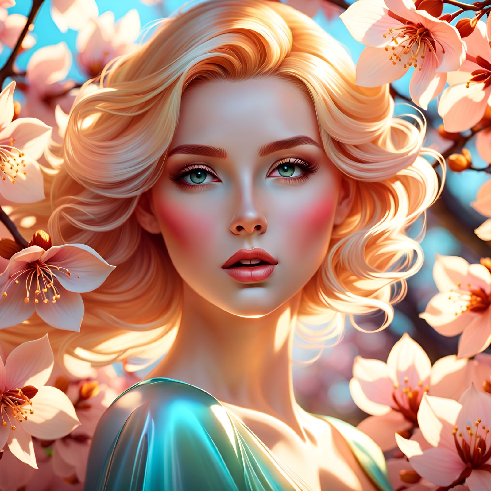 Spring Blossoms in Dappled Light, Detailed Lineart