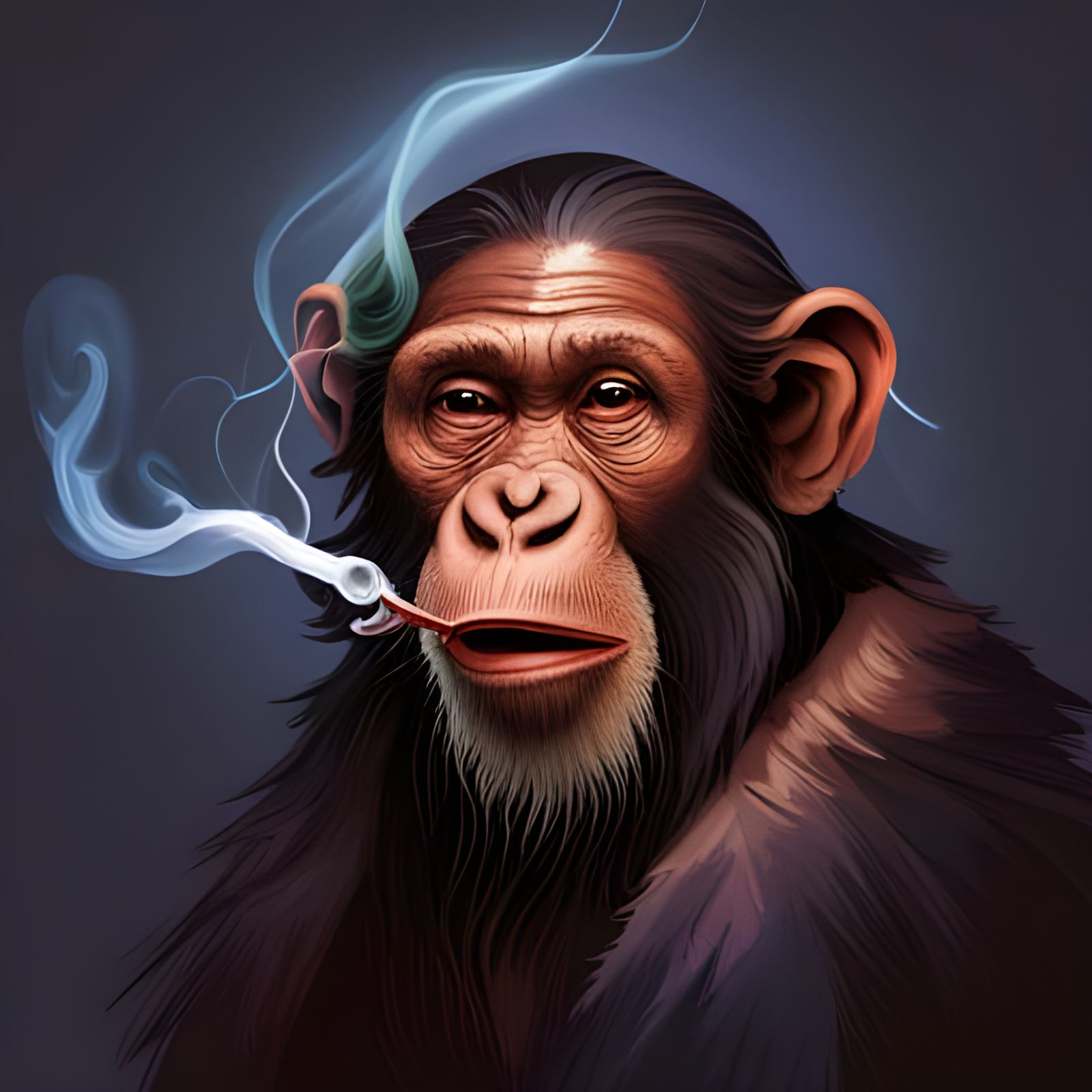 Smoking Chimpanzee with Wizard Pipe in Fantasy Style