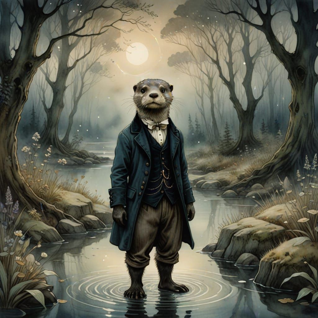 Victorian Otter Gazing into Starry Portal