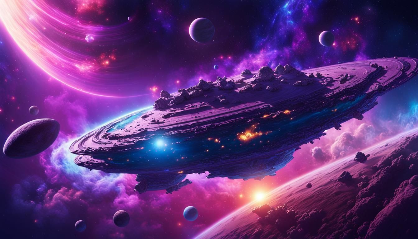 Cinematic Spaceship Journey Through Vibrant Galaxy