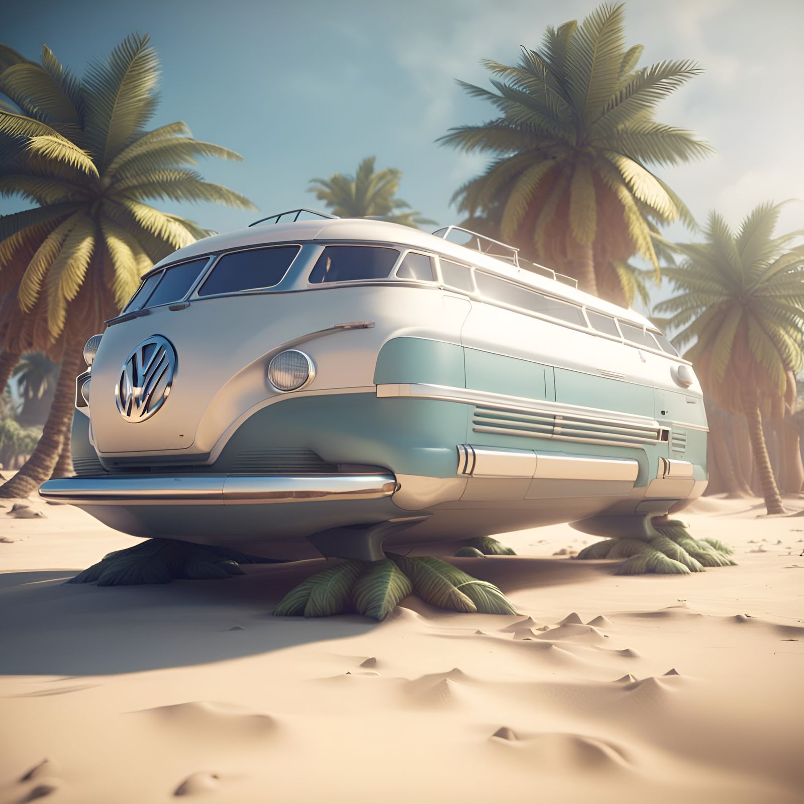 Retro sci-fi VW hover Bus concept vehicle