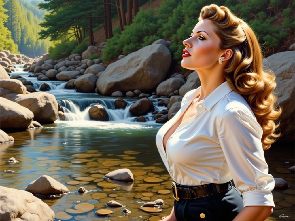 Impressionistic Portrait of Woman by Mountain Stream