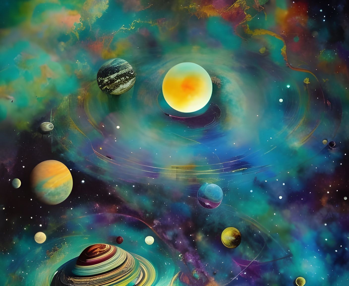 Cosmic Celestial Planets in Ethereal Space