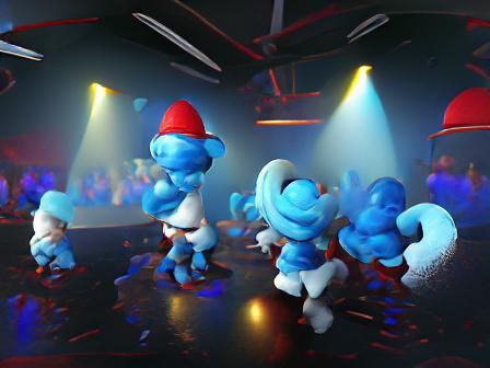 Neon Smurfs Dance in Nightclub, Volumetric Lighting