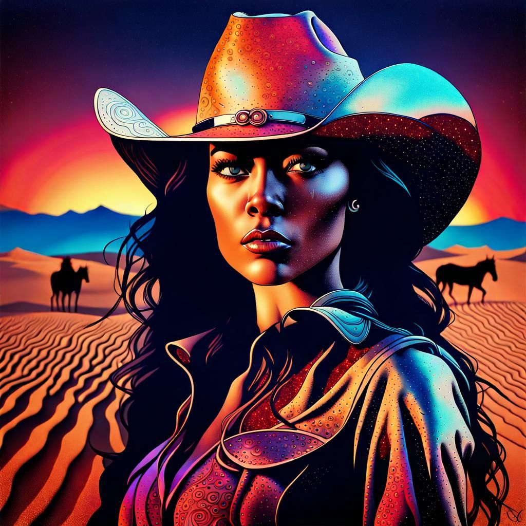 Epic Cowgirl Silhouette in Double Exposure