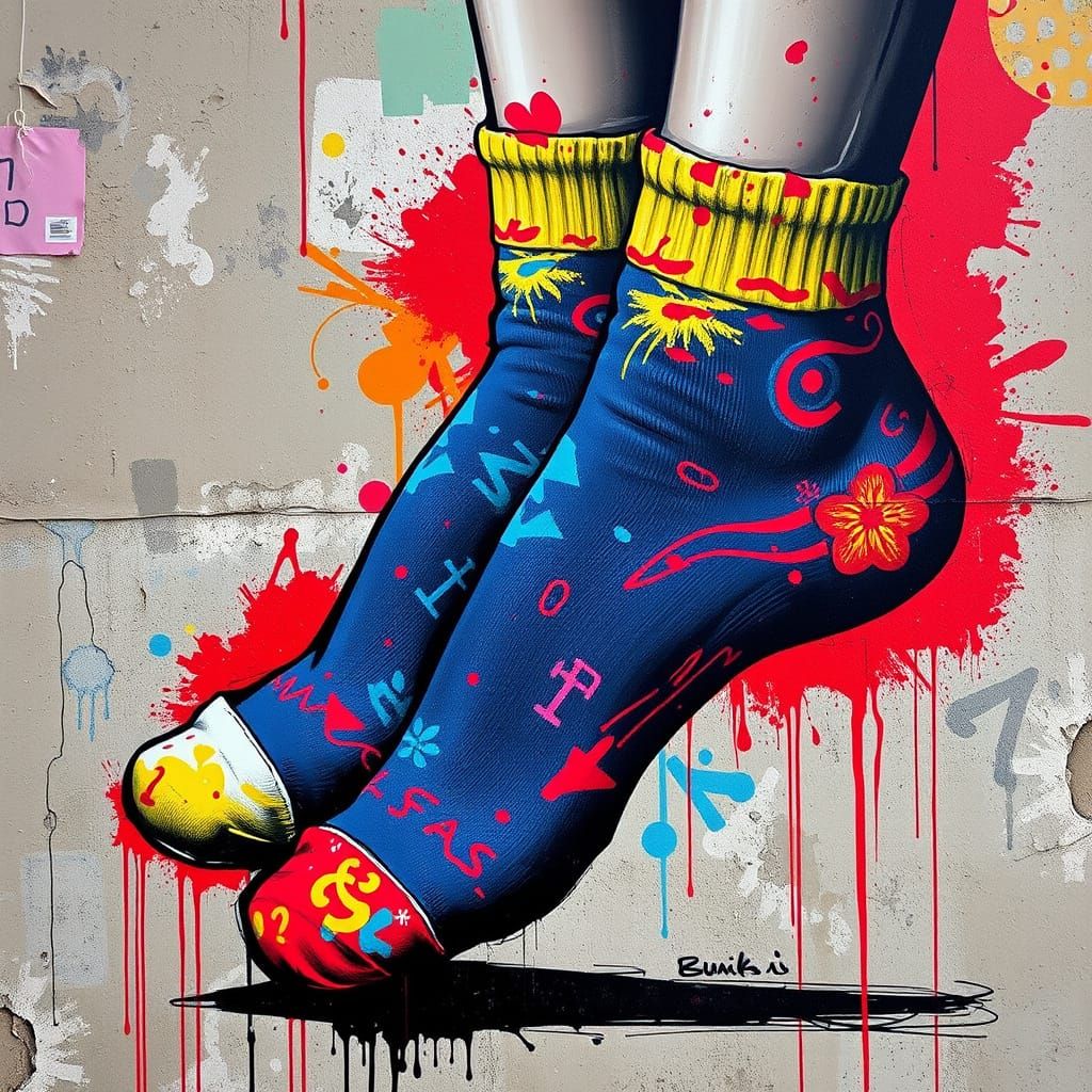 Hyperrealistic Street Art Socks in Banksy Style