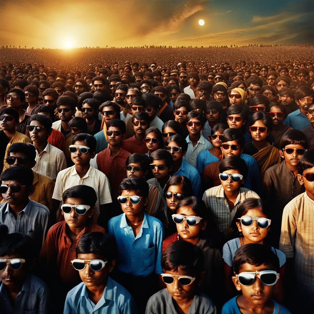 Spectacular Eclipse Watched by Crowd in Vintage Photo