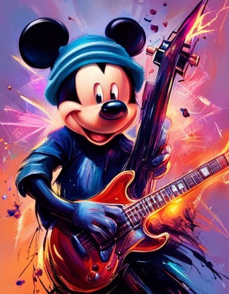 Mickey Mouse Guitar Portrait in Detailed 3D Art