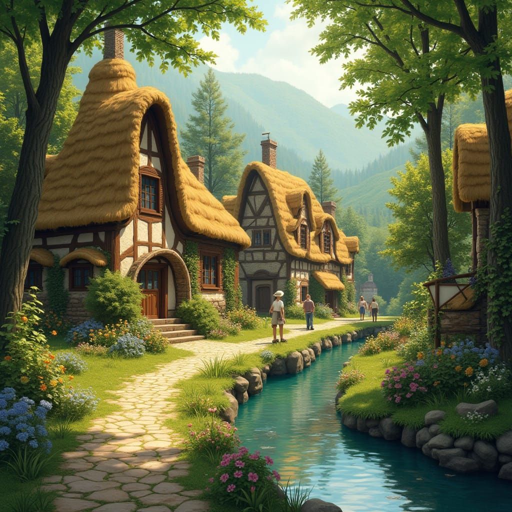 Whimsical Medieval Village with Curved Wooden Beams