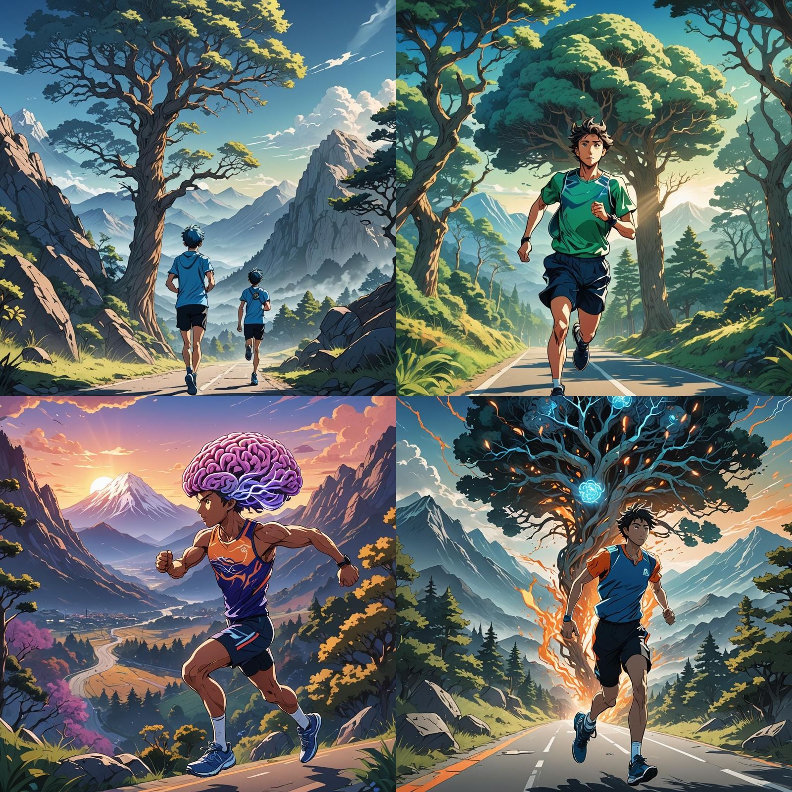 Marathon Runner Logo with Brain Tree: Anime Style