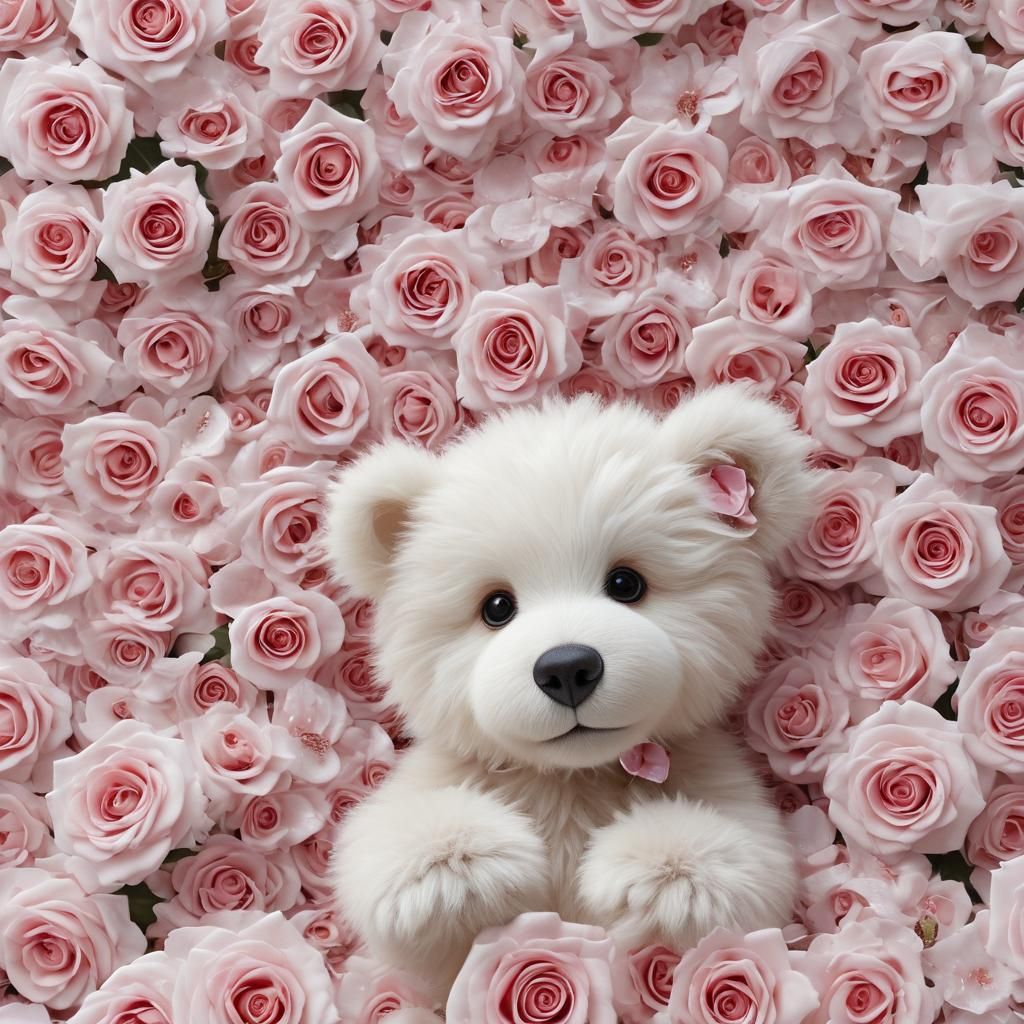 Adorable Puppy with Crystal Rose and Hearts