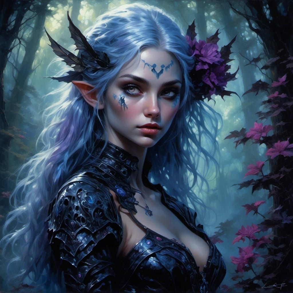 Eerie Elf Portrait with Bioluminescent Flowers