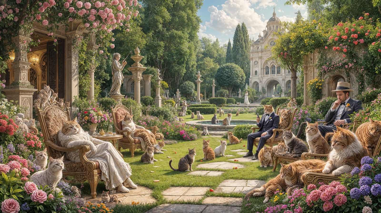 Regal Felines in Whimsical Royal Garden