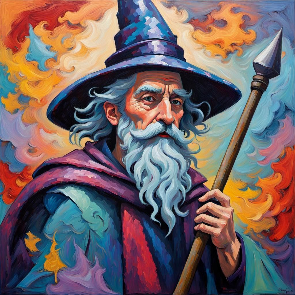 Expressionist Wizard and Witch Impasto Oil Painting