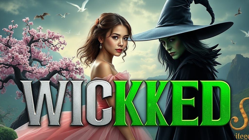 Wicked: A Hyperrealistic Magical Landscape with Pink Gown