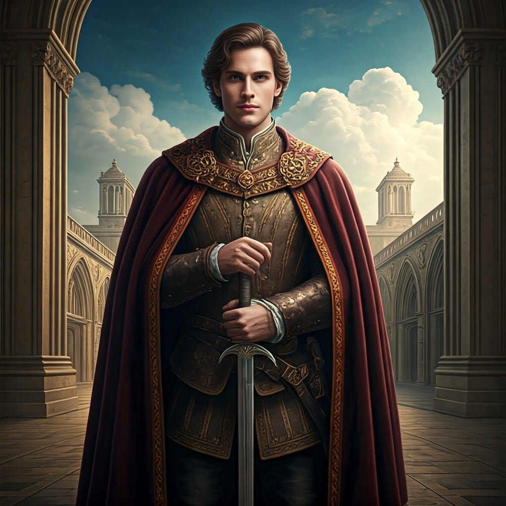 Medieval English Nobleman in Ornate Courtyard, 8K