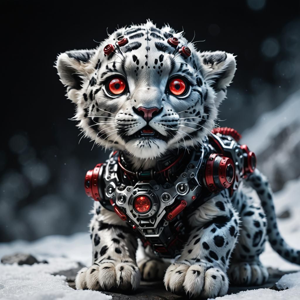 Close-Up of a Baby Snow Leopard Cyborg