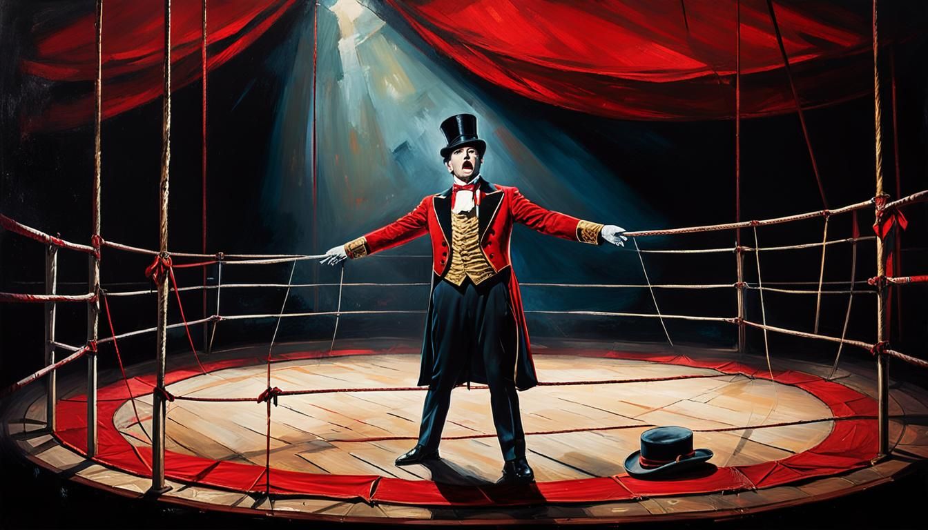 Ashamed Ring Master in Empty Circus: Oil Painting