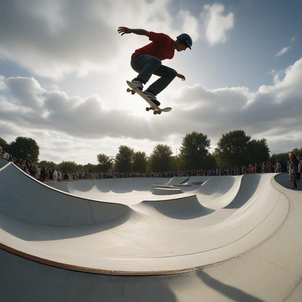 Thrilling Skate Park Action in Hyperrealistic Detail