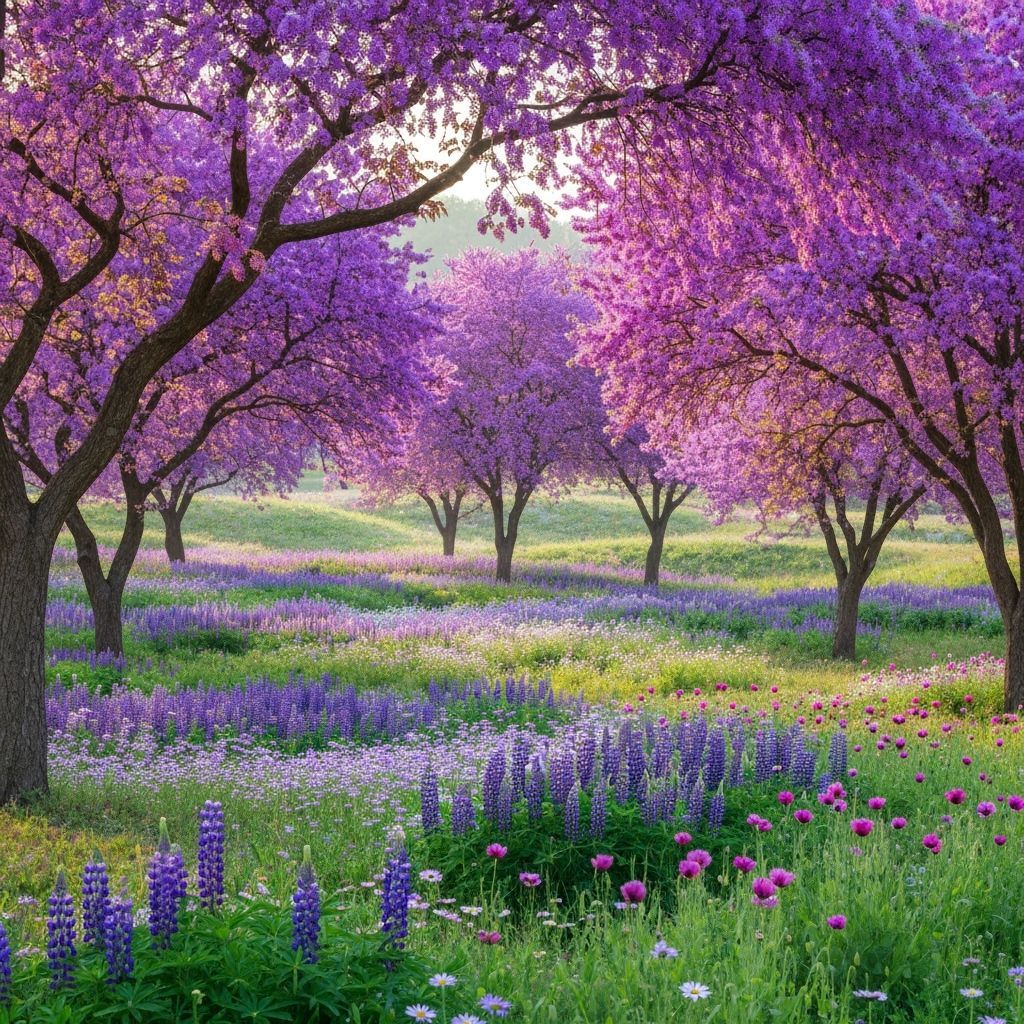 Vibrant Spring Landscape with Goldenrain Trees in Bloom