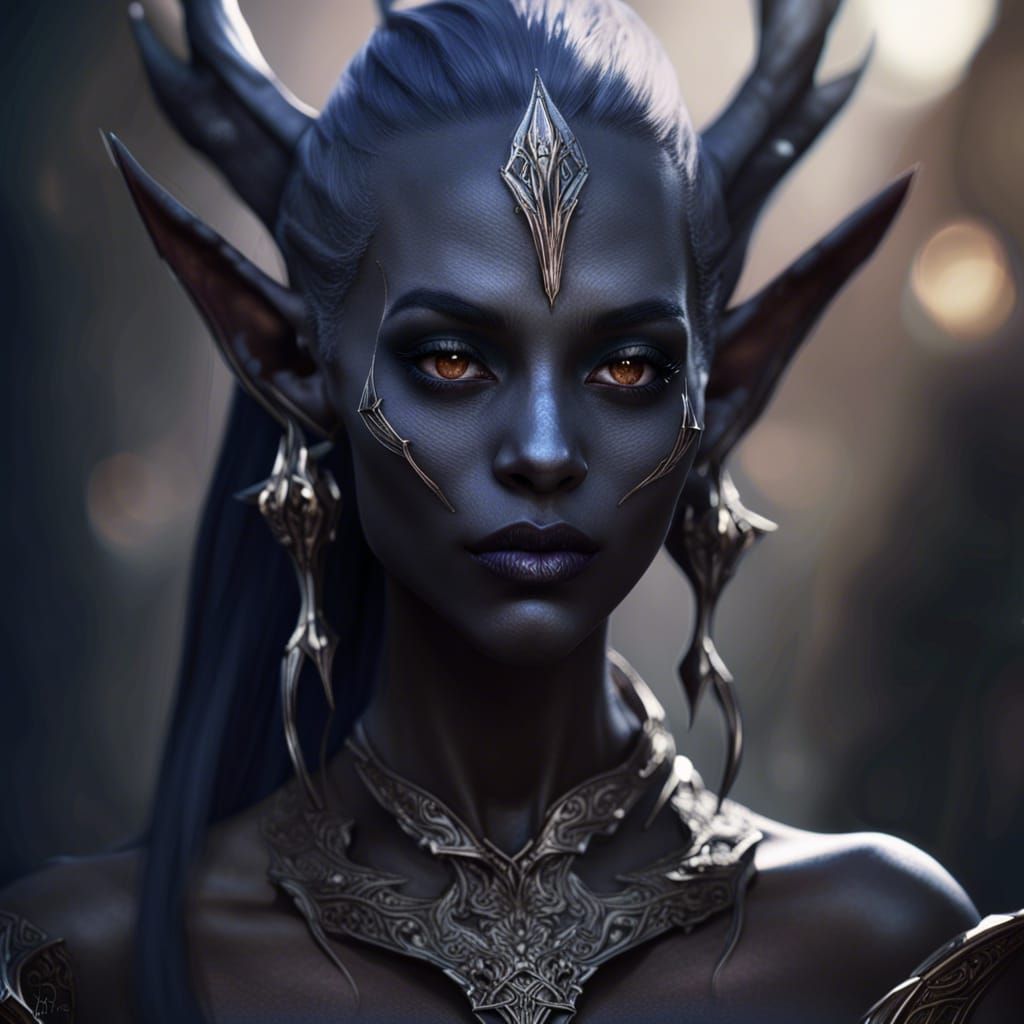 Beautiful Dark Elf Portrait in Hyperrealistic Style