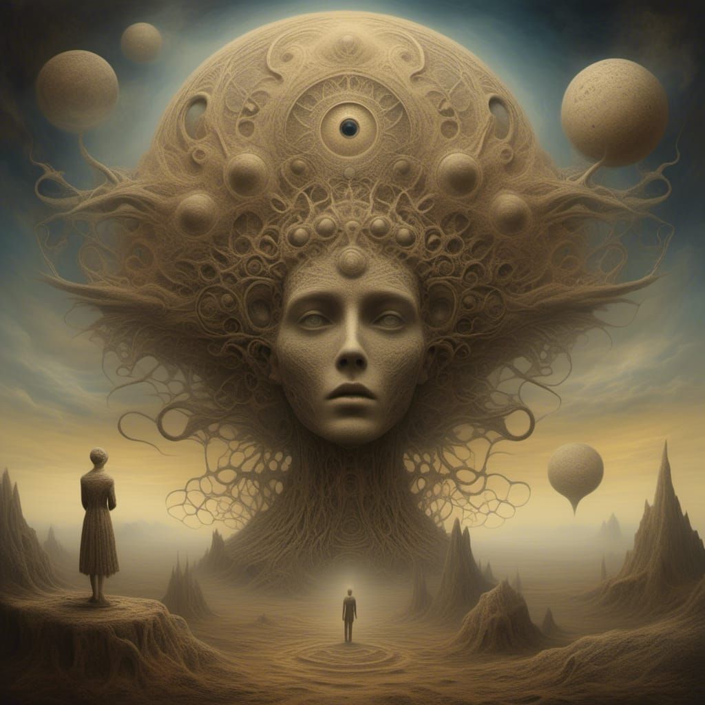 Surrealist Album Cover Art with Mysterious Figures