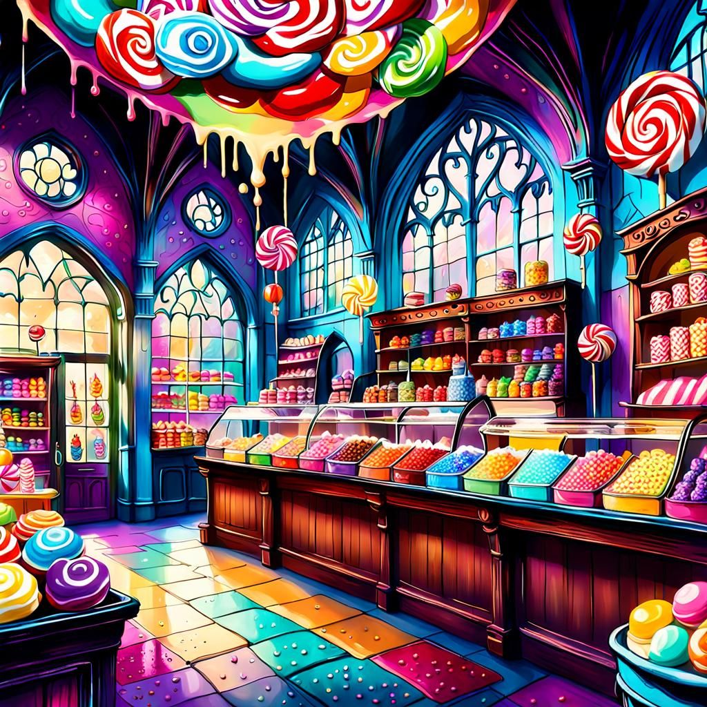 Colorful Candy Shop Near Hogwarts: Fantasy Art