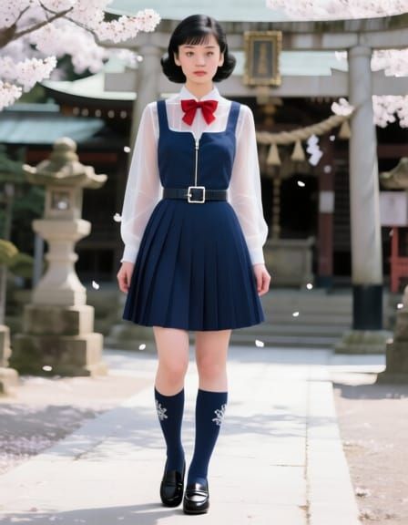 Kaori in Japanese Shrine Spring Scene with Cherry Blossoms