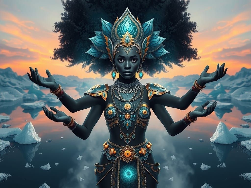 African Goddess in Arctic Landscape, Photorealistic Perfecti...