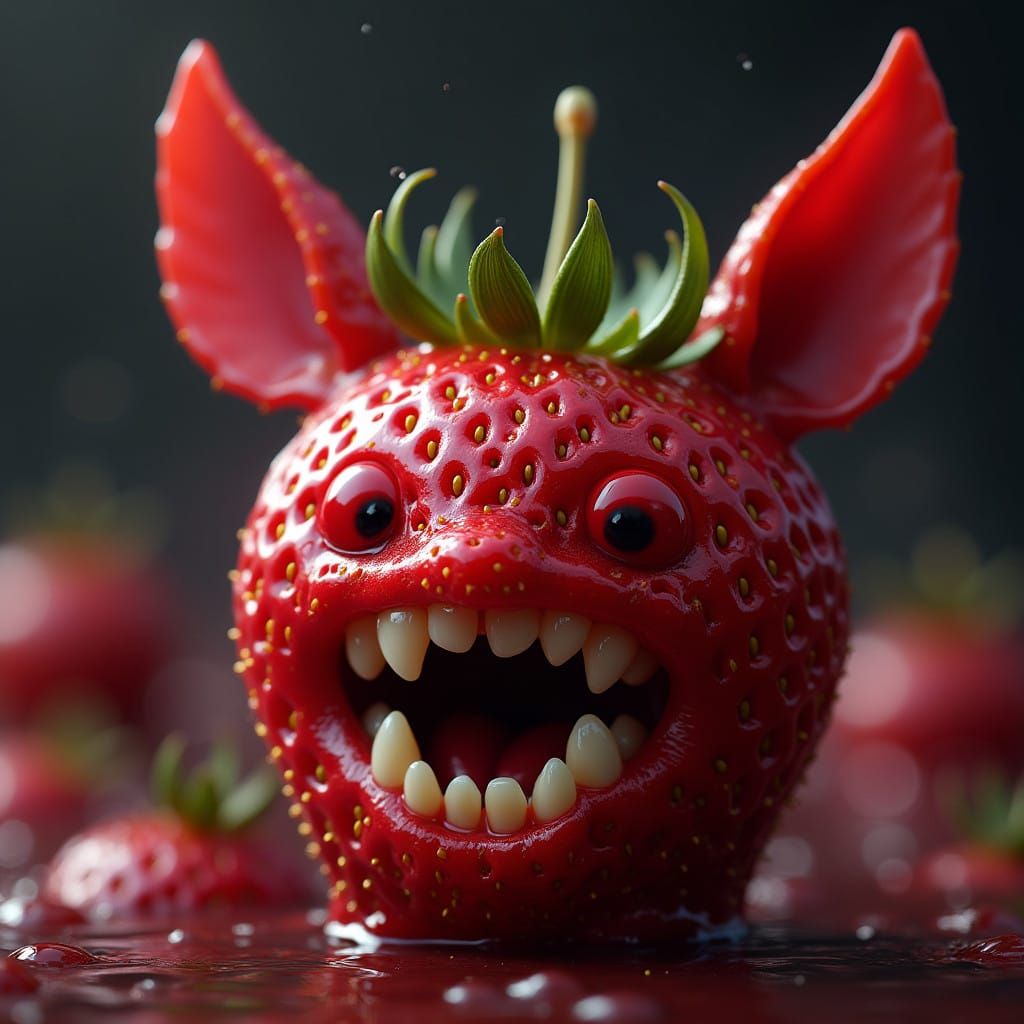 Delicate Strawberries Defy Reality in Vibrant Fantasy Scene