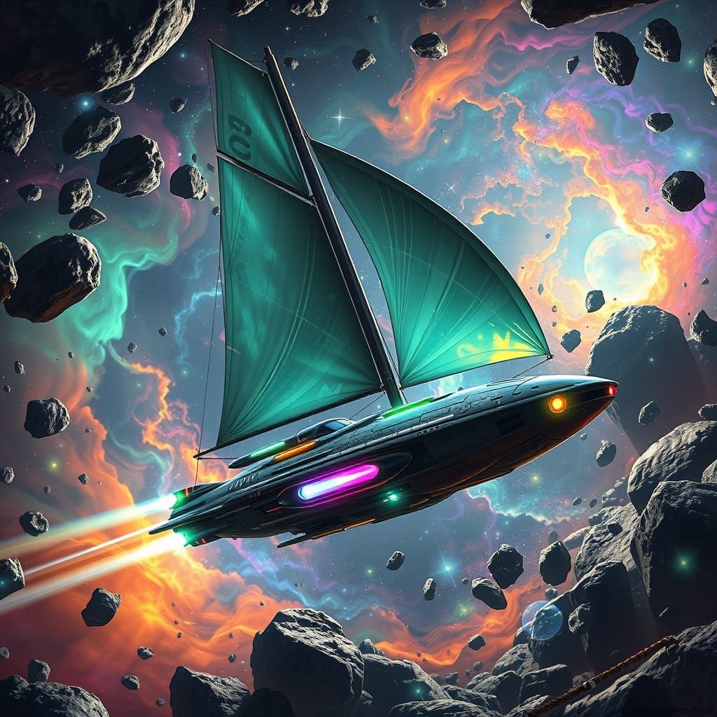 Biospaceship Soaring Through Asteroid Field