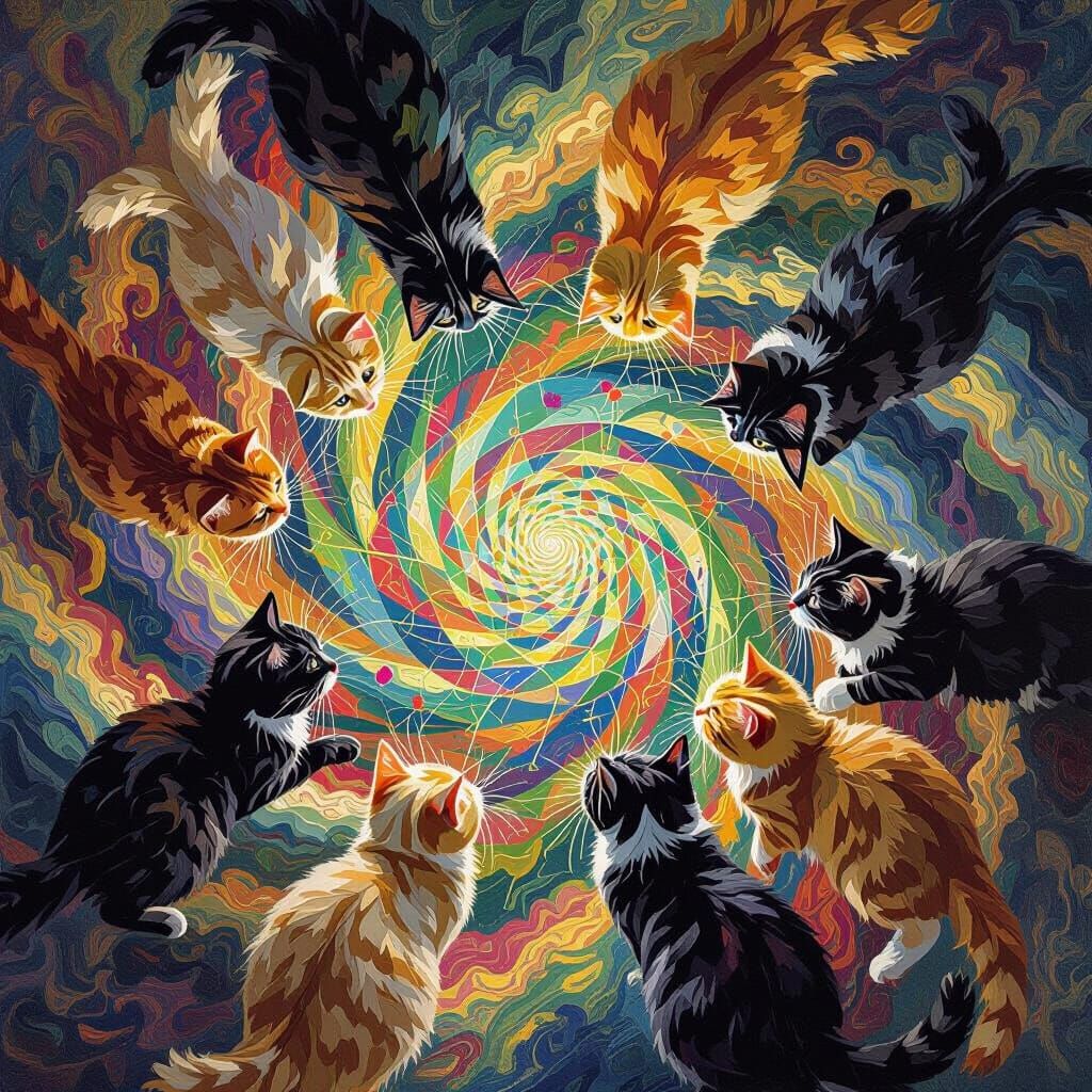 Kaleidoscope of Colorful Cats in Painterly Style