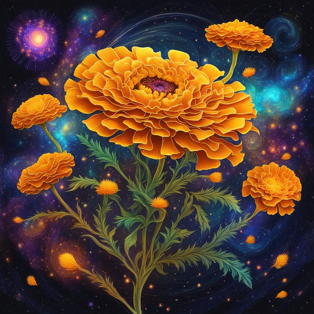 Astral Cosmic Marigold Flower Illustration