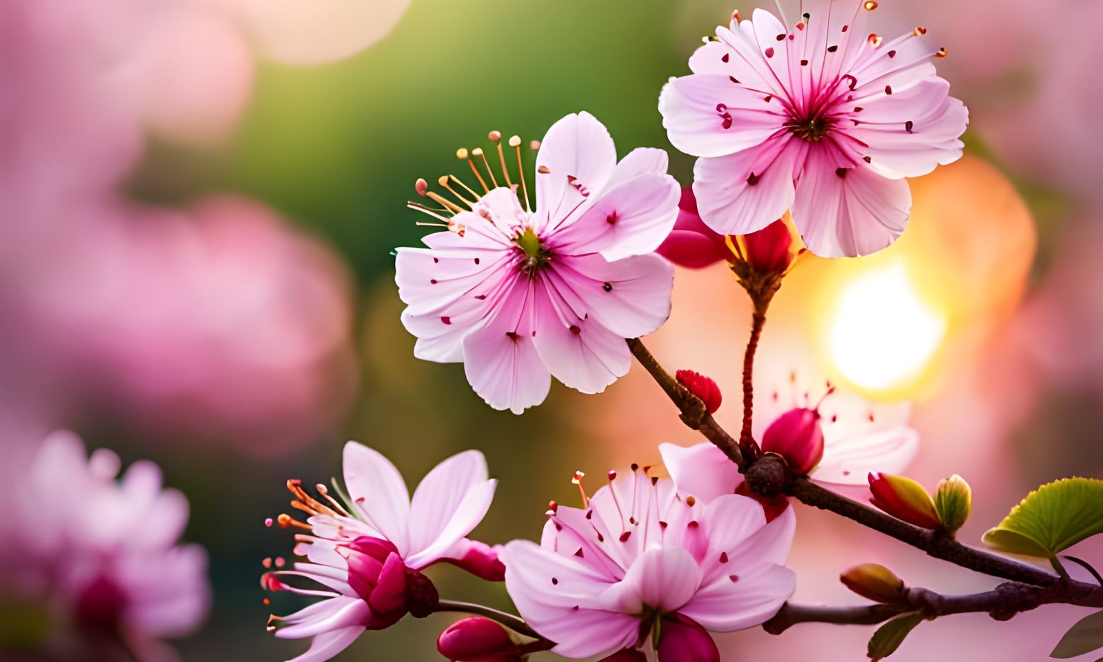 Detailed Cherry Blossom Flowers in a Garden