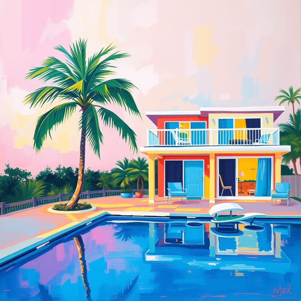 Vibrant Beach House Dreams in Soft Expressionism