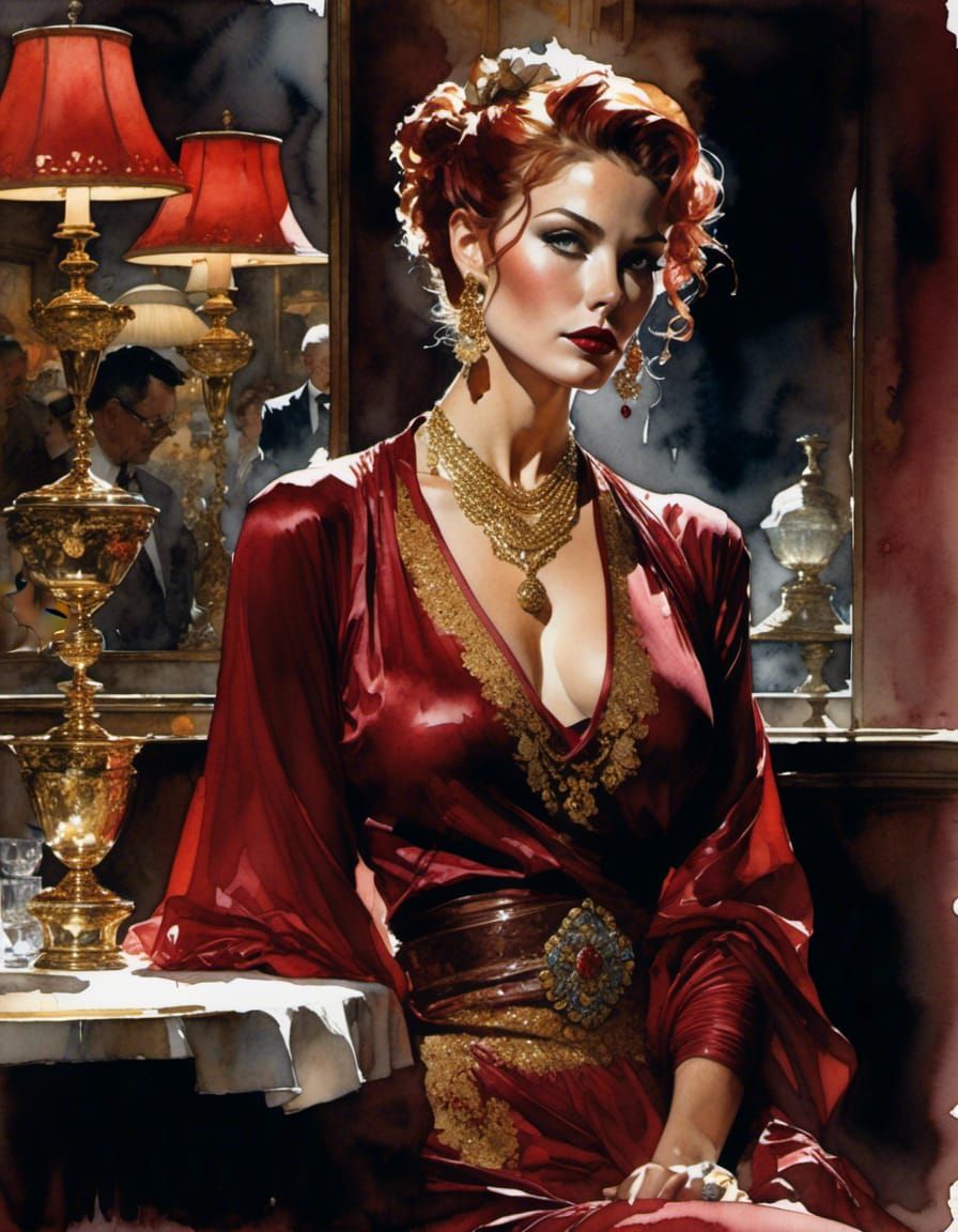 Dark Fantasy Woman in Detailed Watercolor Painting