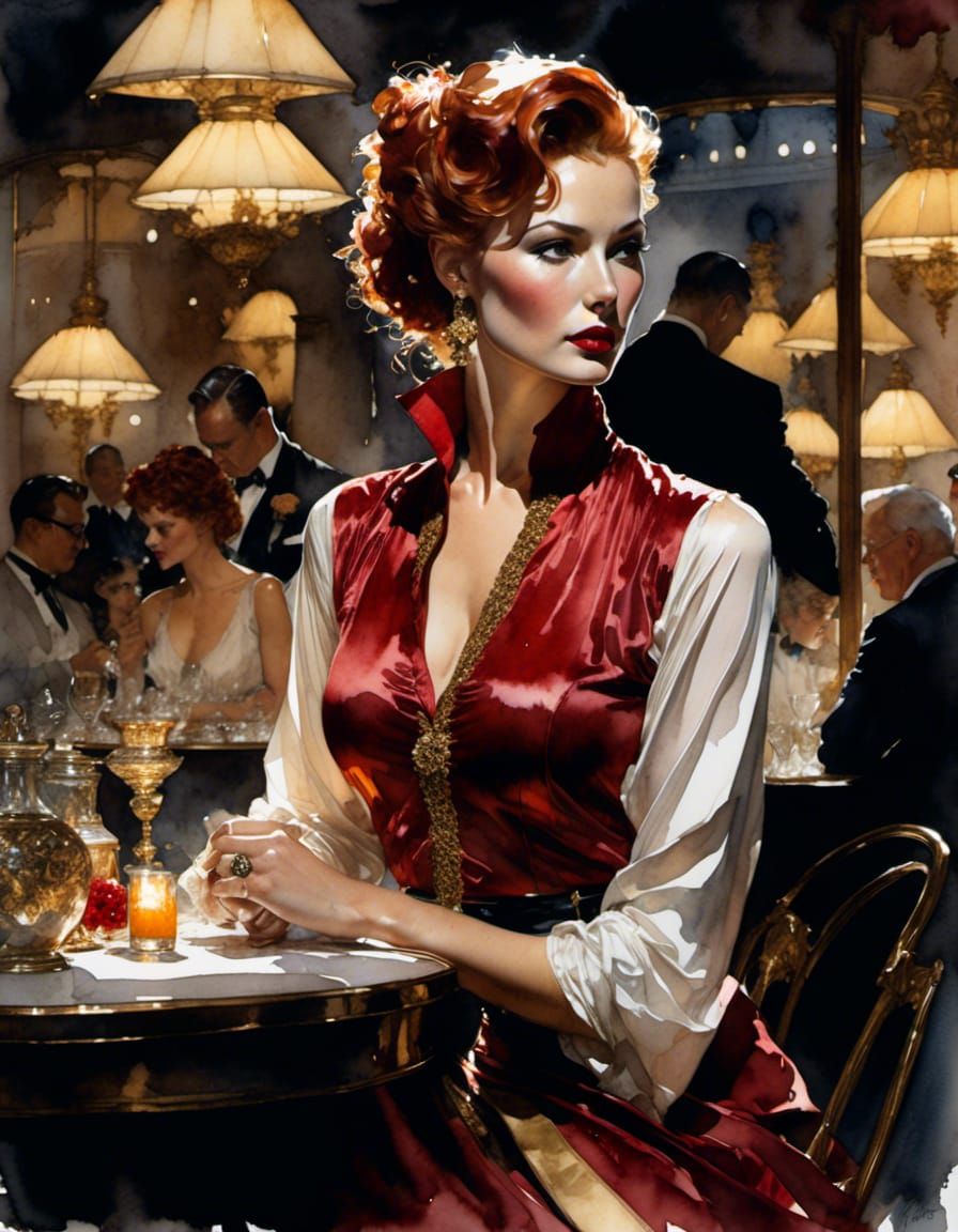 Dark Fantasy Woman in Watercolor Painting