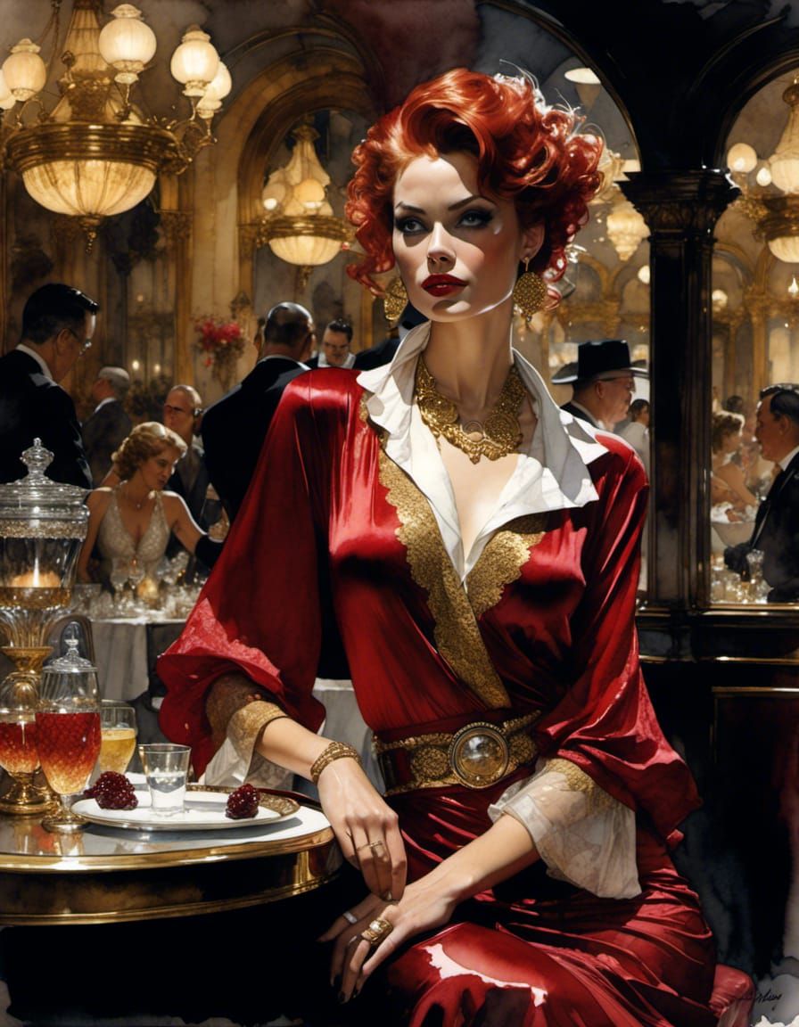 Dark Fantasy Woman in Watercolor Style