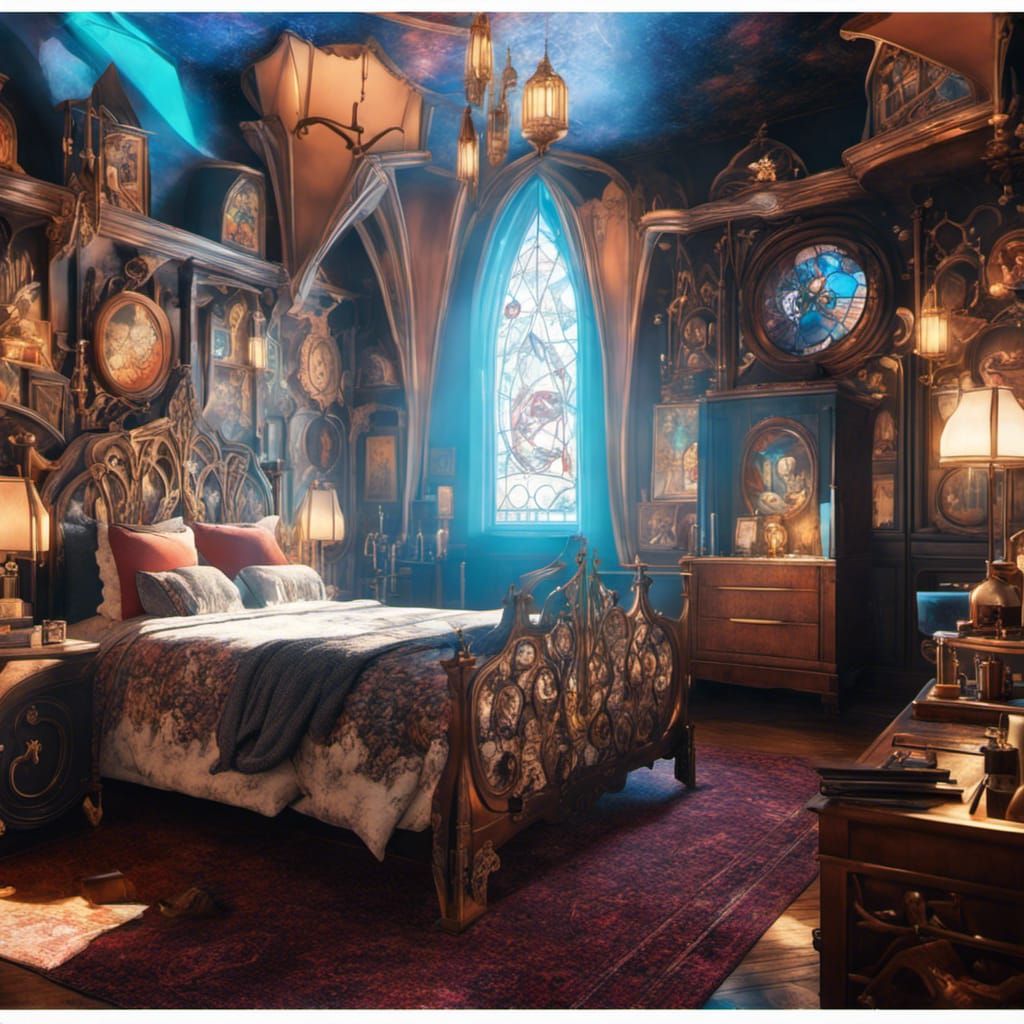 Gothic Master Bedroom with Sunlight in Googie Style