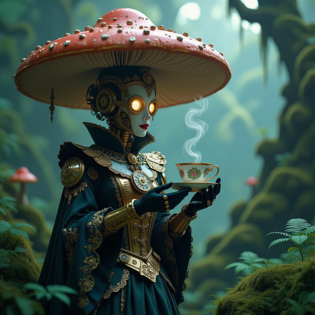 Victorian Automaton in Overgrown Mushroom Forest