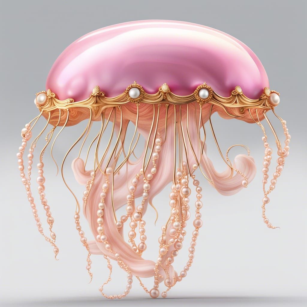 Enameled Jellyfish Brooch with Pearls: Digital Painting